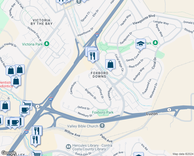 map of restaurants, bars, coffee shops, grocery stores, and more near 508 Bristol in Hercules