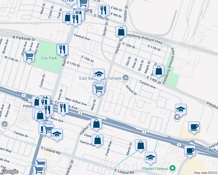 map of restaurants, bars, coffee shops, grocery stores, and more near 46 Belle Harbor Circle in Pittsburg