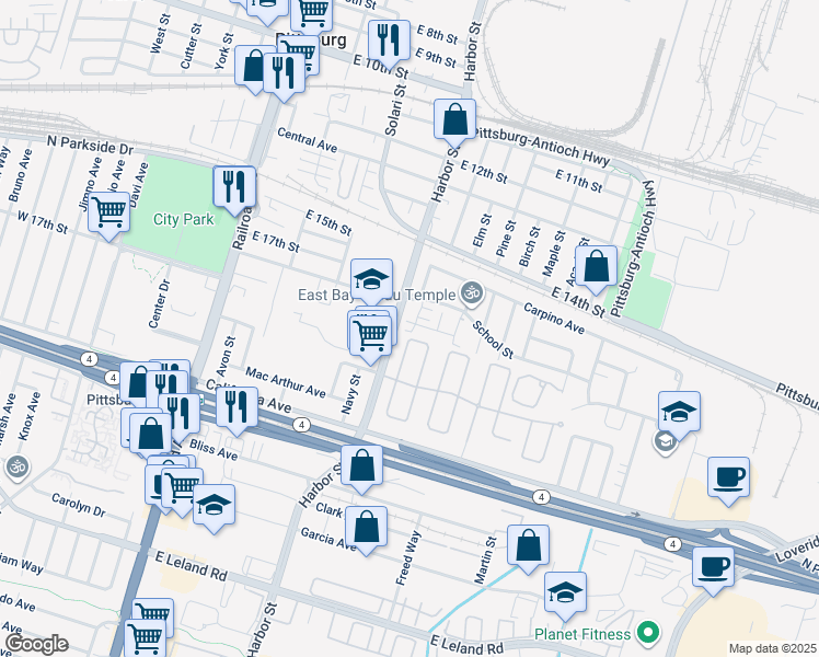 map of restaurants, bars, coffee shops, grocery stores, and more near 46 Belle Harbor Circle in Pittsburg