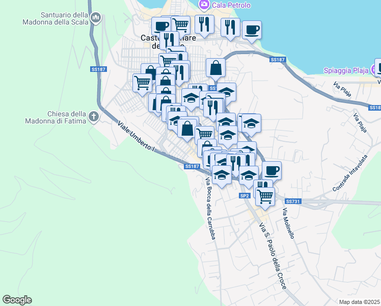 map of restaurants, bars, coffee shops, grocery stores, and more near 134 Via Francesco Crispi in Castellammare del Golfo
