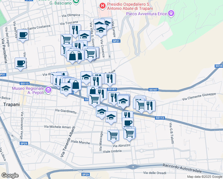 map of restaurants, bars, coffee shops, grocery stores, and more near 102 Via Argenteria in Casa Santa
