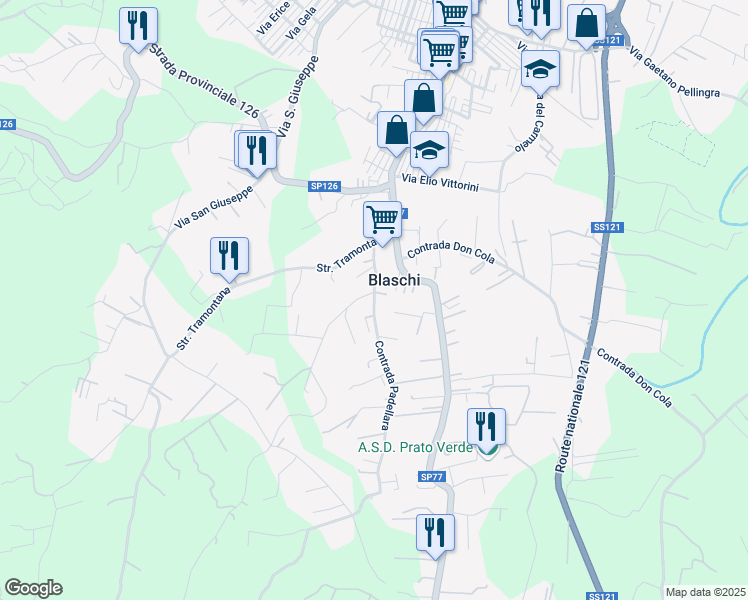 map of restaurants, bars, coffee shops, grocery stores, and more near 52 Contrada Don Cola in Blaschi