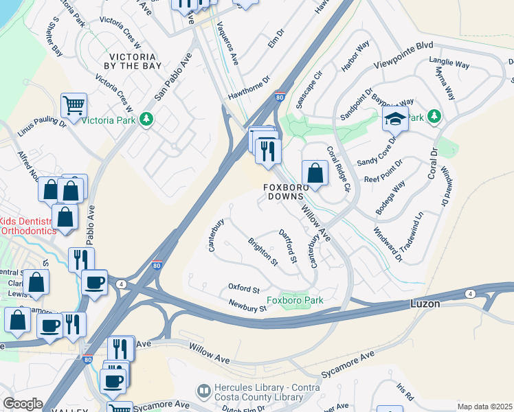 map of restaurants, bars, coffee shops, grocery stores, and more near 1511 Chelsea in Hercules