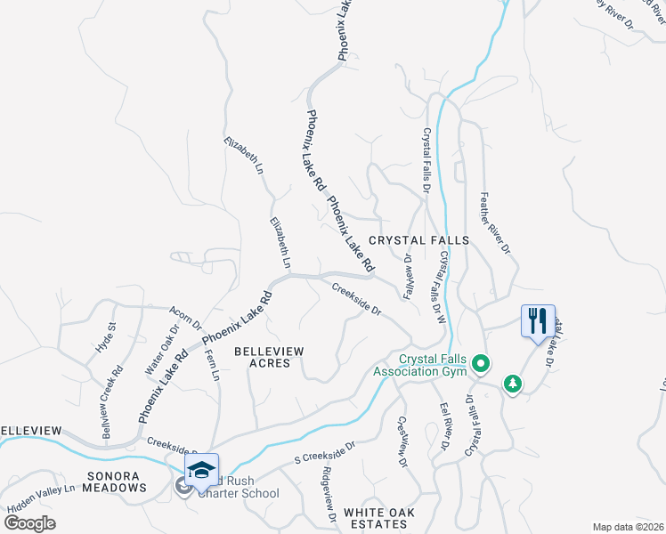 map of restaurants, bars, coffee shops, grocery stores, and more near 21850 Phoenix Lake Road in Sonora