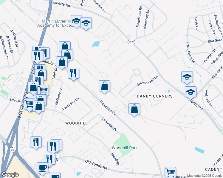 map of restaurants, bars, coffee shops, grocery stores, and more near 2444 Checkerberry Drive in Lexington