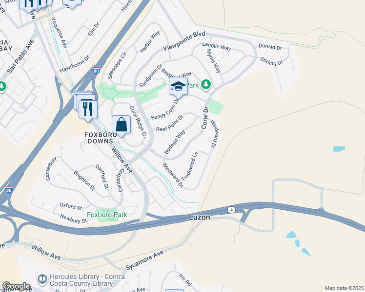 map of restaurants, bars, coffee shops, grocery stores, and more near 839 Coral Drive in Rodeo