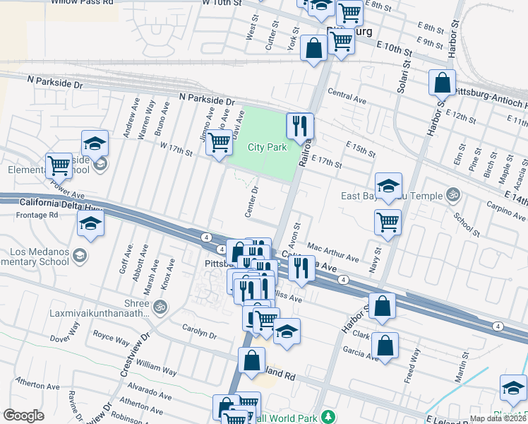 map of restaurants, bars, coffee shops, grocery stores, and more near 1000 Center Drive in Pittsburg