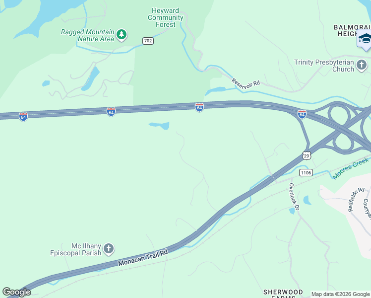 map of restaurants, bars, coffee shops, grocery stores, and more near 605 Shepards Hill Road in Charlottesville