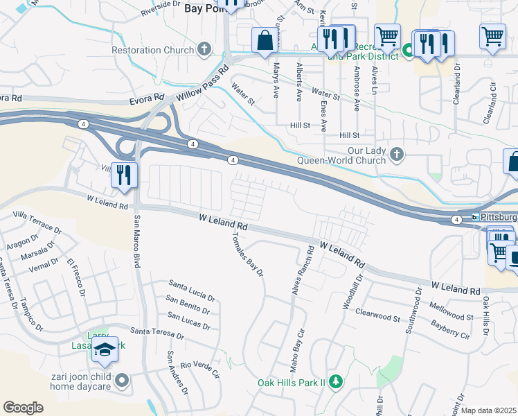 map of restaurants, bars, coffee shops, grocery stores, and more near 13 Baritan Bay Court in Pittsburg