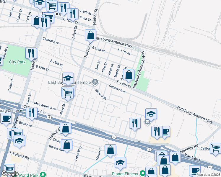 map of restaurants, bars, coffee shops, grocery stores, and more near 1622 Ronnie Street in Pittsburg