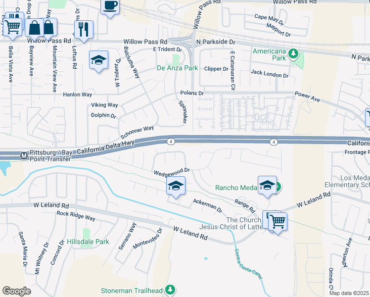 map of restaurants, bars, coffee shops, grocery stores, and more near 832 Carpetta Circle in Pittsburg