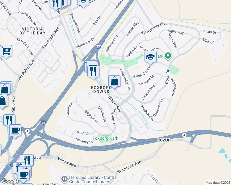 map of restaurants, bars, coffee shops, grocery stores, and more near 996 Coral Ridge Circle in Rodeo