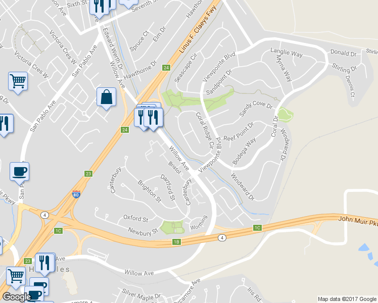 map of restaurants, bars, coffee shops, grocery stores, and more near 996 Coral Ridge Circle in Rodeo