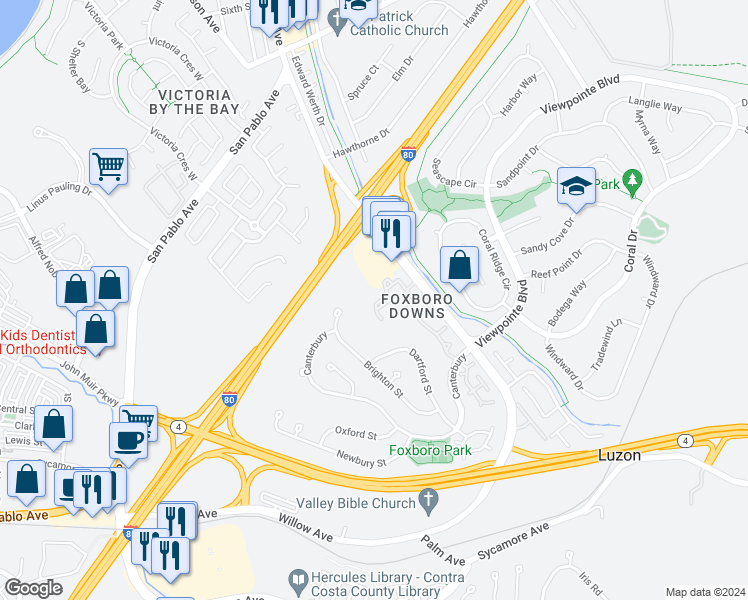 map of restaurants, bars, coffee shops, grocery stores, and more near 1511 Chelsea in Hercules