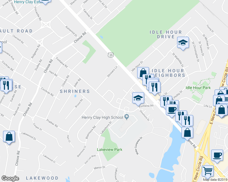 map of restaurants, bars, coffee shops, grocery stores, and more near 266 Fontaine Circle in Lexington