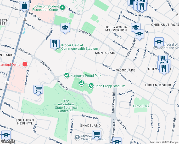 map of restaurants, bars, coffee shops, grocery stores, and more near in Lexington