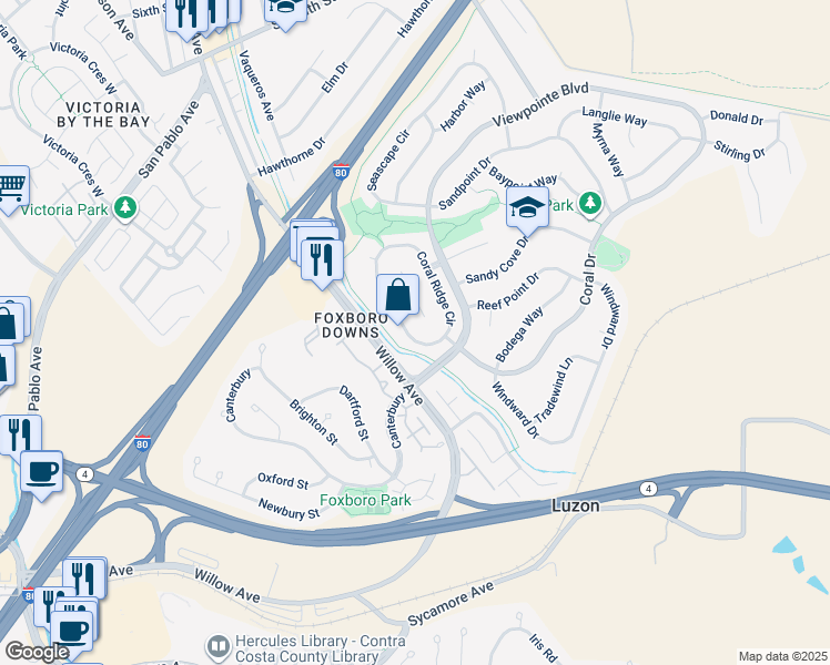 map of restaurants, bars, coffee shops, grocery stores, and more near 1003 Coral Ridge Circle in Rodeo