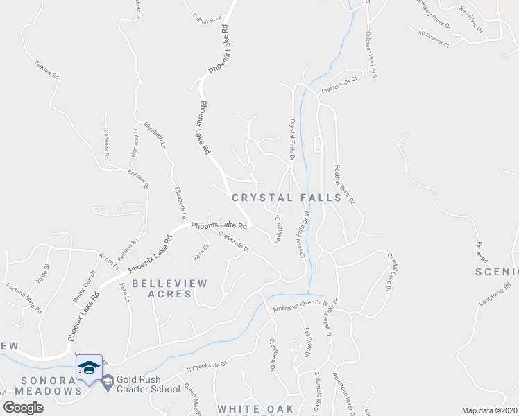 map of restaurants, bars, coffee shops, grocery stores, and more near 21912 Glenwood Road in Sonora