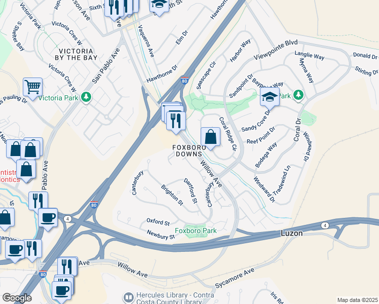 map of restaurants, bars, coffee shops, grocery stores, and more near 802 Dover in Hercules