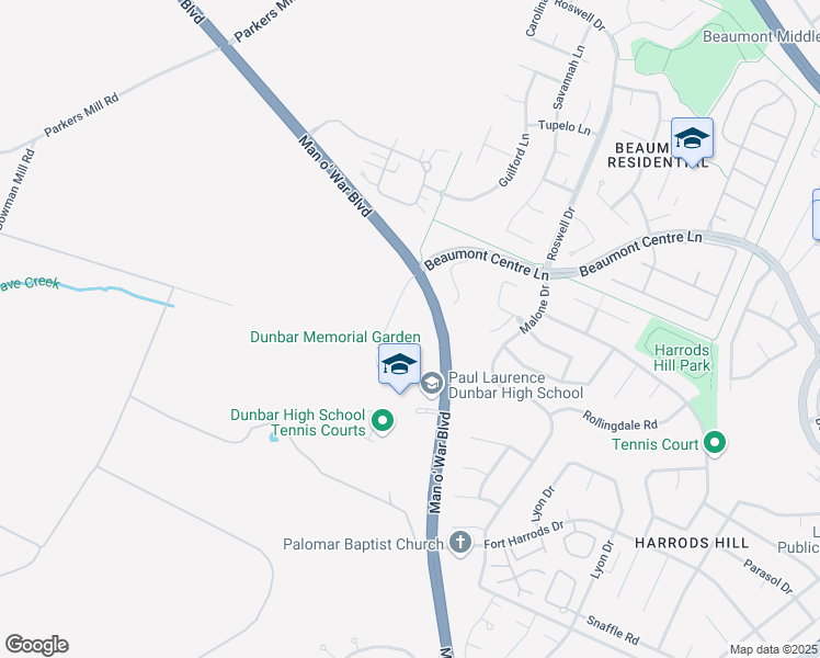 map of restaurants, bars, coffee shops, grocery stores, and more near 1600 Man O War Boulevard in Lexington