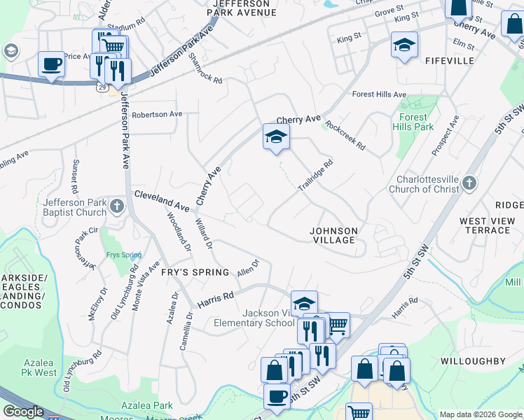 map of restaurants, bars, coffee shops, grocery stores, and more near 934 Bing Lane in Charlottesville