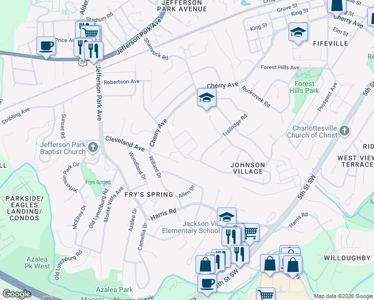 map of restaurants, bars, coffee shops, grocery stores, and more near 934 Bing Lane in Charlottesville