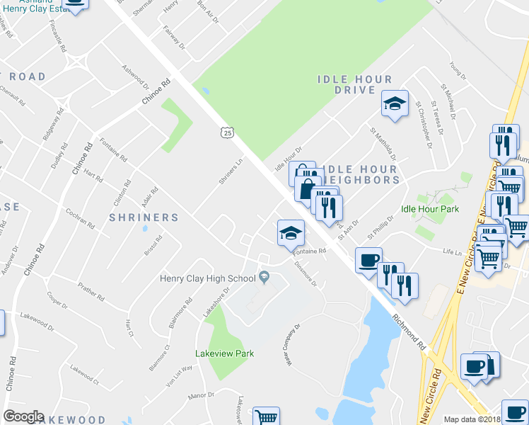 map of restaurants, bars, coffee shops, grocery stores, and more near 2045 Altamont Court in Lexington