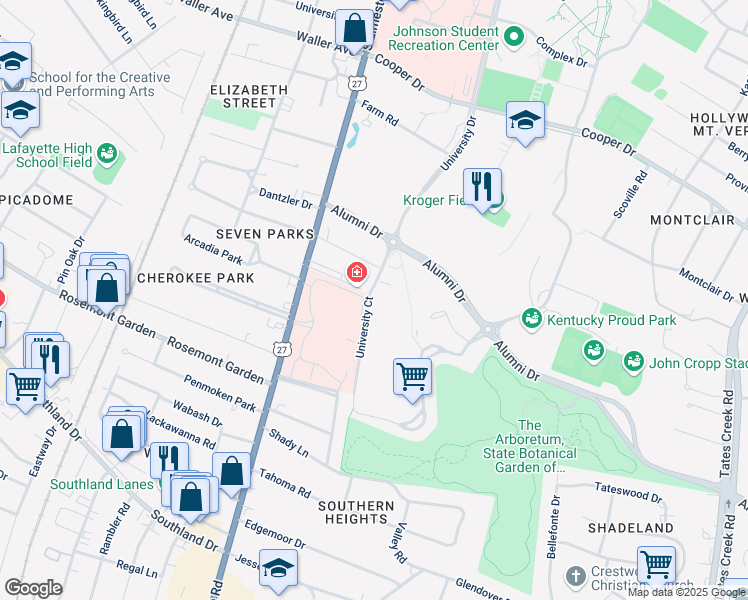 map of restaurants, bars, coffee shops, grocery stores, and more near 160 Lancaster Avenue in Lexington