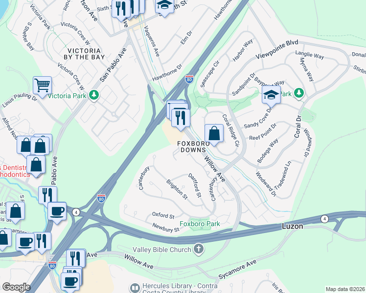 map of restaurants, bars, coffee shops, grocery stores, and more near 1106 Chelsea in Hercules