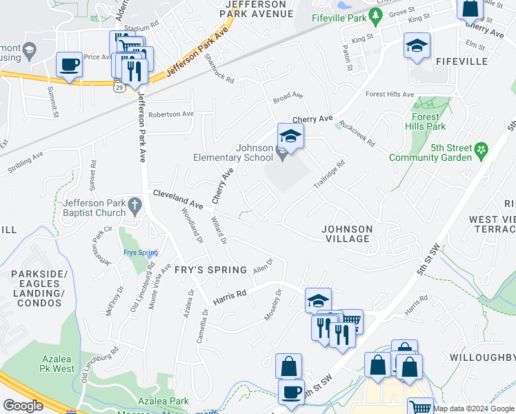 map of restaurants, bars, coffee shops, grocery stores, and more near 906 Bing Lane in Charlottesville