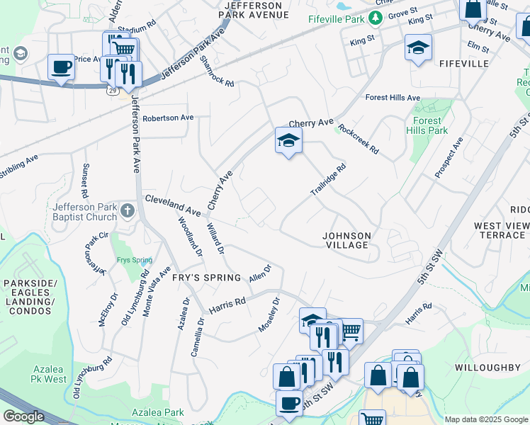 map of restaurants, bars, coffee shops, grocery stores, and more near 719 Rainier Road in Charlottesville