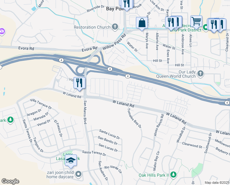 map of restaurants, bars, coffee shops, grocery stores, and more near 2218 Toscana Drive in Pittsburg