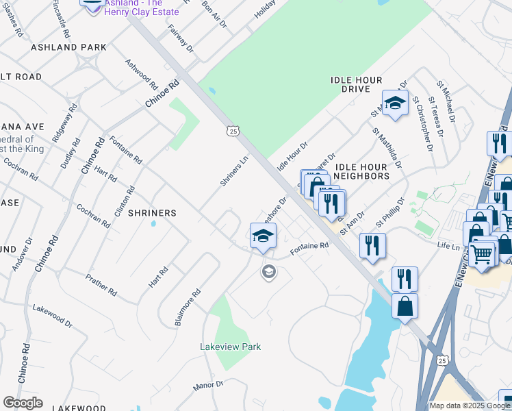 map of restaurants, bars, coffee shops, grocery stores, and more near 2045 Altamont Court in Lexington