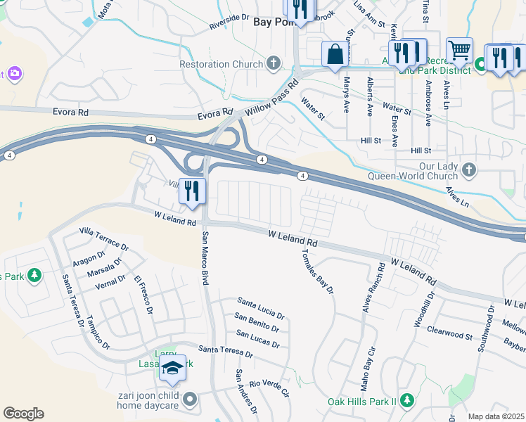 map of restaurants, bars, coffee shops, grocery stores, and more near 2318 Verona Drive in Bay Point