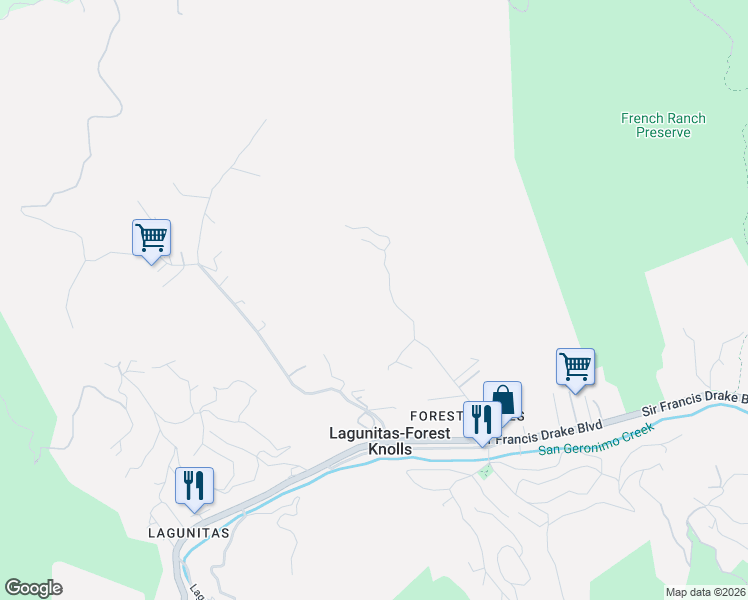 map of restaurants, bars, coffee shops, grocery stores, and more near 215 Tamal Road in Lagunitas-Forest Knolls