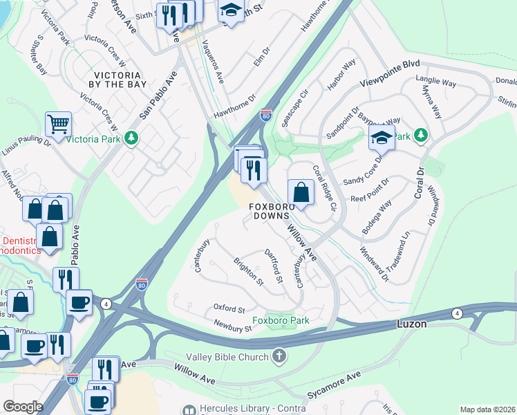 map of restaurants, bars, coffee shops, grocery stores, and more near 912 Dover in Hercules