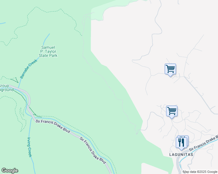 map of restaurants, bars, coffee shops, grocery stores, and more near Unnamed Rd in Lagunitas