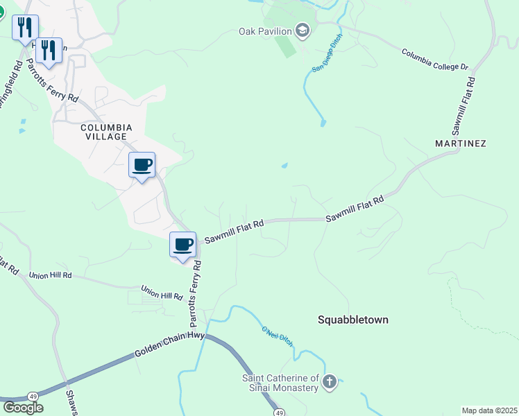 map of restaurants, bars, coffee shops, grocery stores, and more near 21870 Sawmill Flat Road in Sonora