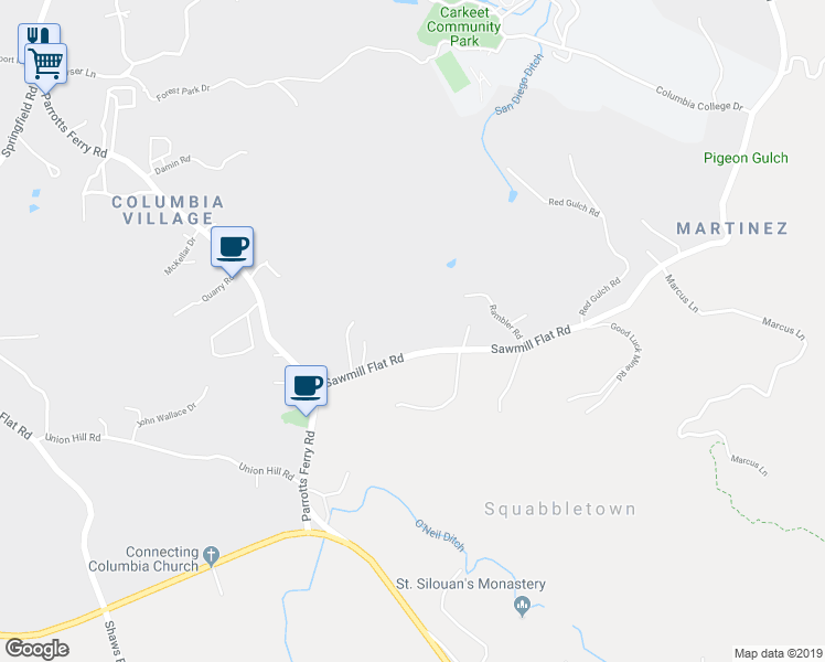 map of restaurants, bars, coffee shops, grocery stores, and more near 21870 Sawmill Flat Road in Sonora