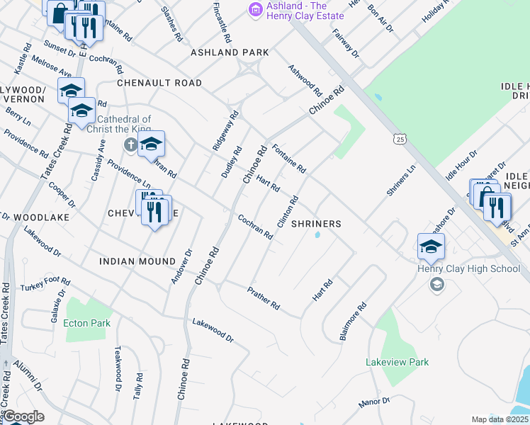 map of restaurants, bars, coffee shops, grocery stores, and more near 425 Culpepper Road in Lexington