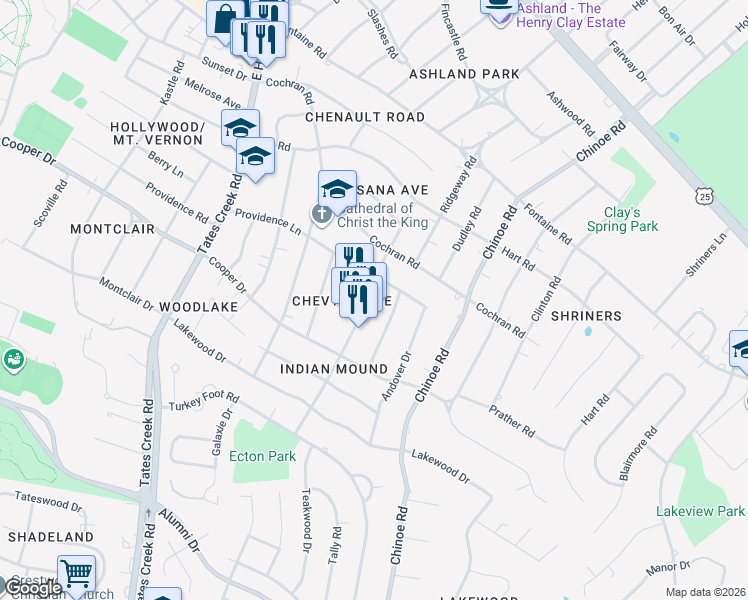 map of restaurants, bars, coffee shops, grocery stores, and more near 314 Romany Road in Lexington