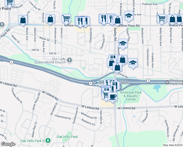 map of restaurants, bars, coffee shops, grocery stores, and more near 7 Lancaster Circle in Bay Point