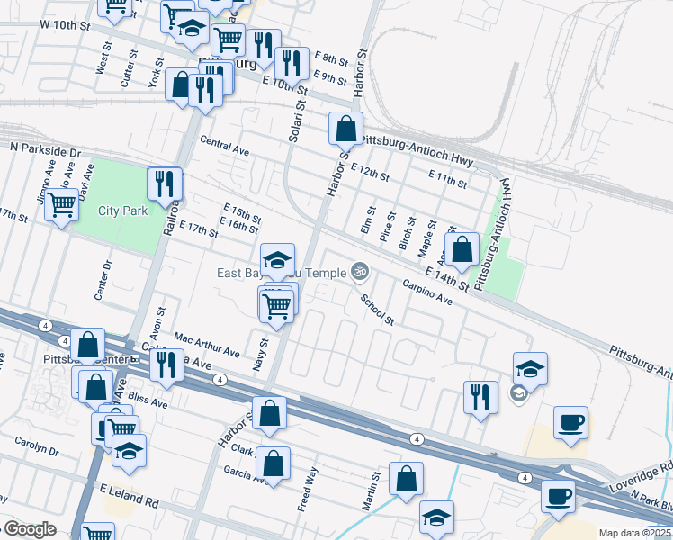 map of restaurants, bars, coffee shops, grocery stores, and more near 540 Carpino Avenue in Pittsburg