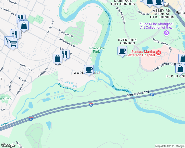 map of restaurants, bars, coffee shops, grocery stores, and more near 1901-1999 County Road 1105 in Charlottesville