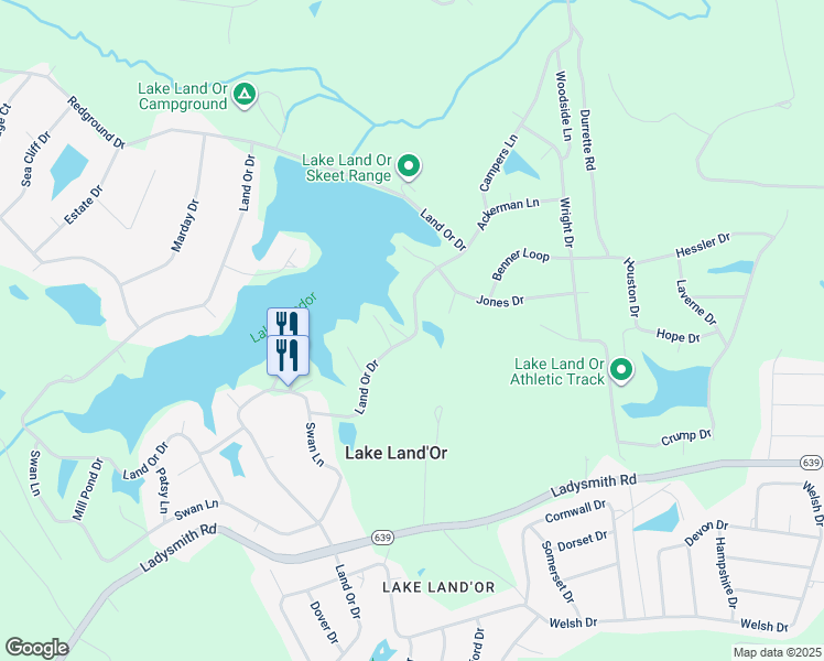 map of restaurants, bars, coffee shops, grocery stores, and more near 343 Land Or Drive in Ruther Glen