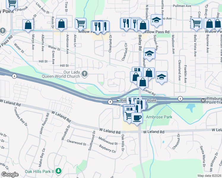 map of restaurants, bars, coffee shops, grocery stores, and more near 7 Lancaster Circle in Bay Point