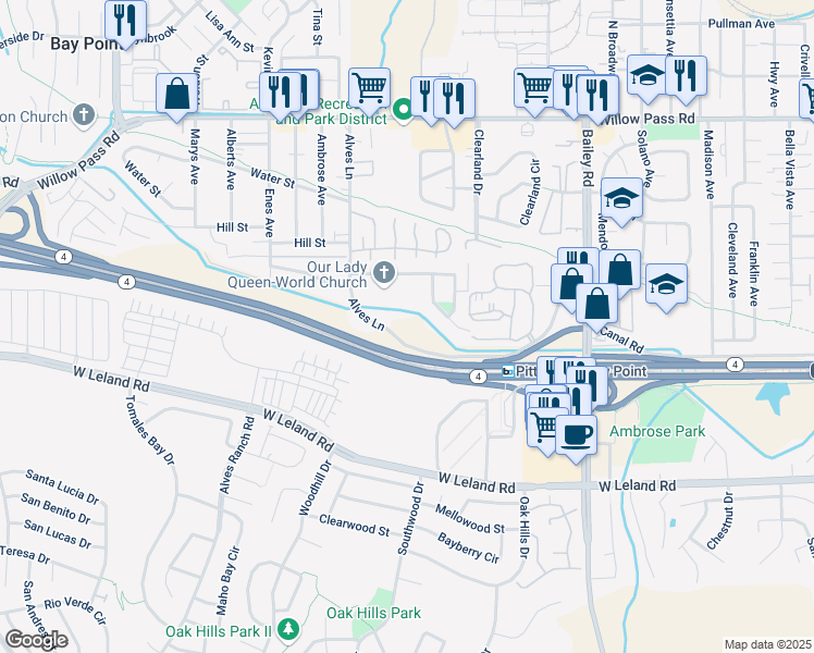 map of restaurants, bars, coffee shops, grocery stores, and more near 242 Summerfield Drive in Bay Point