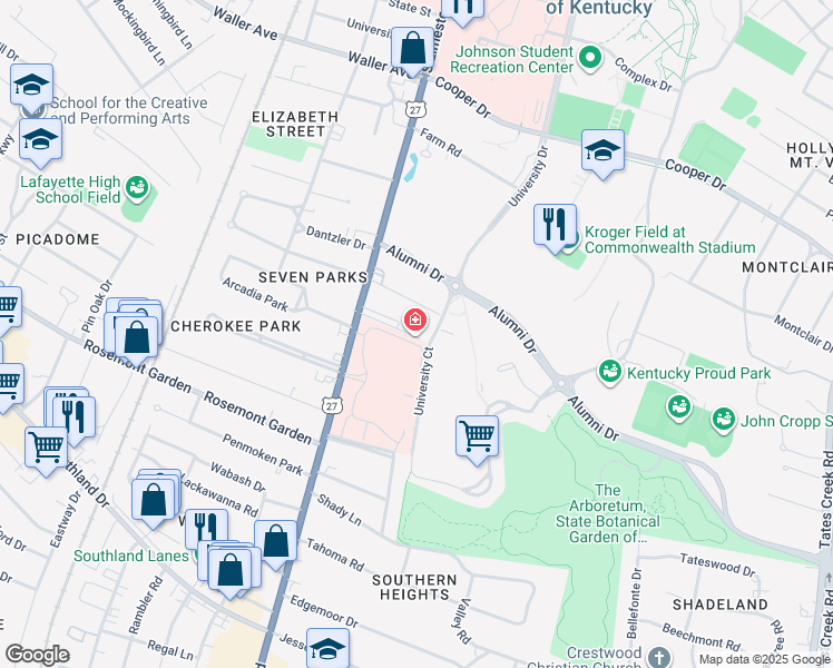 map of restaurants, bars, coffee shops, grocery stores, and more near 1640 Nicholasville Road in Lexington
