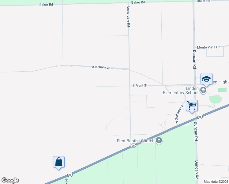 map of restaurants, bars, coffee shops, grocery stores, and more near 17100 East Front Street in Linden