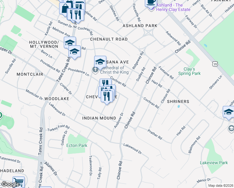 map of restaurants, bars, coffee shops, grocery stores, and more near 300 Garden Road in Lexington
